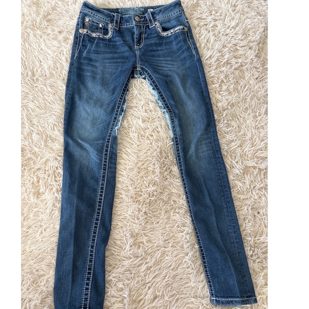 Miss Me Mid Rise Skinny‎ Jeans Embellished Pockets Rhinestones Sequins Size 26